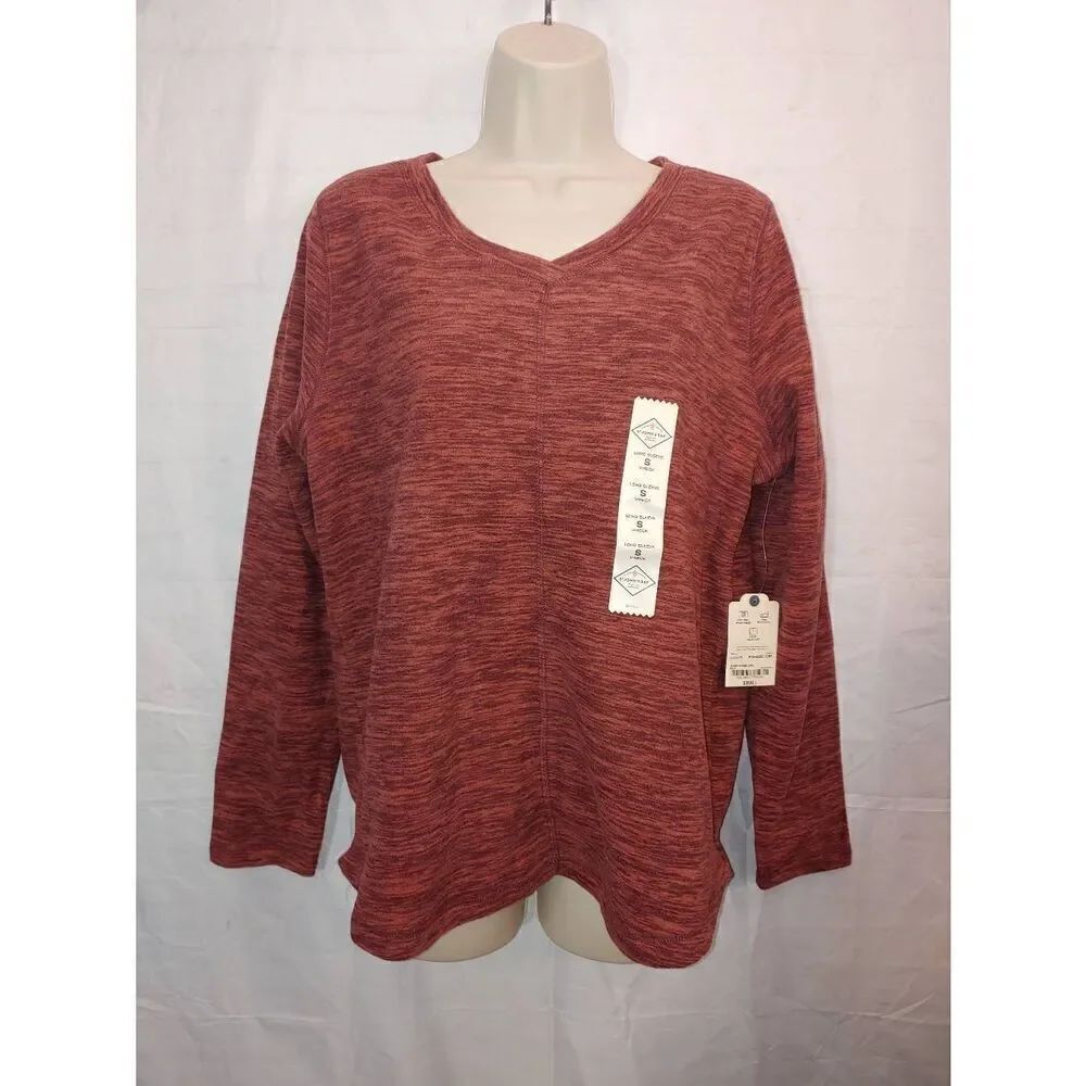 St. John's Bay Women's Size Small Burgundy Chambray Fleece V-Neck Sweater